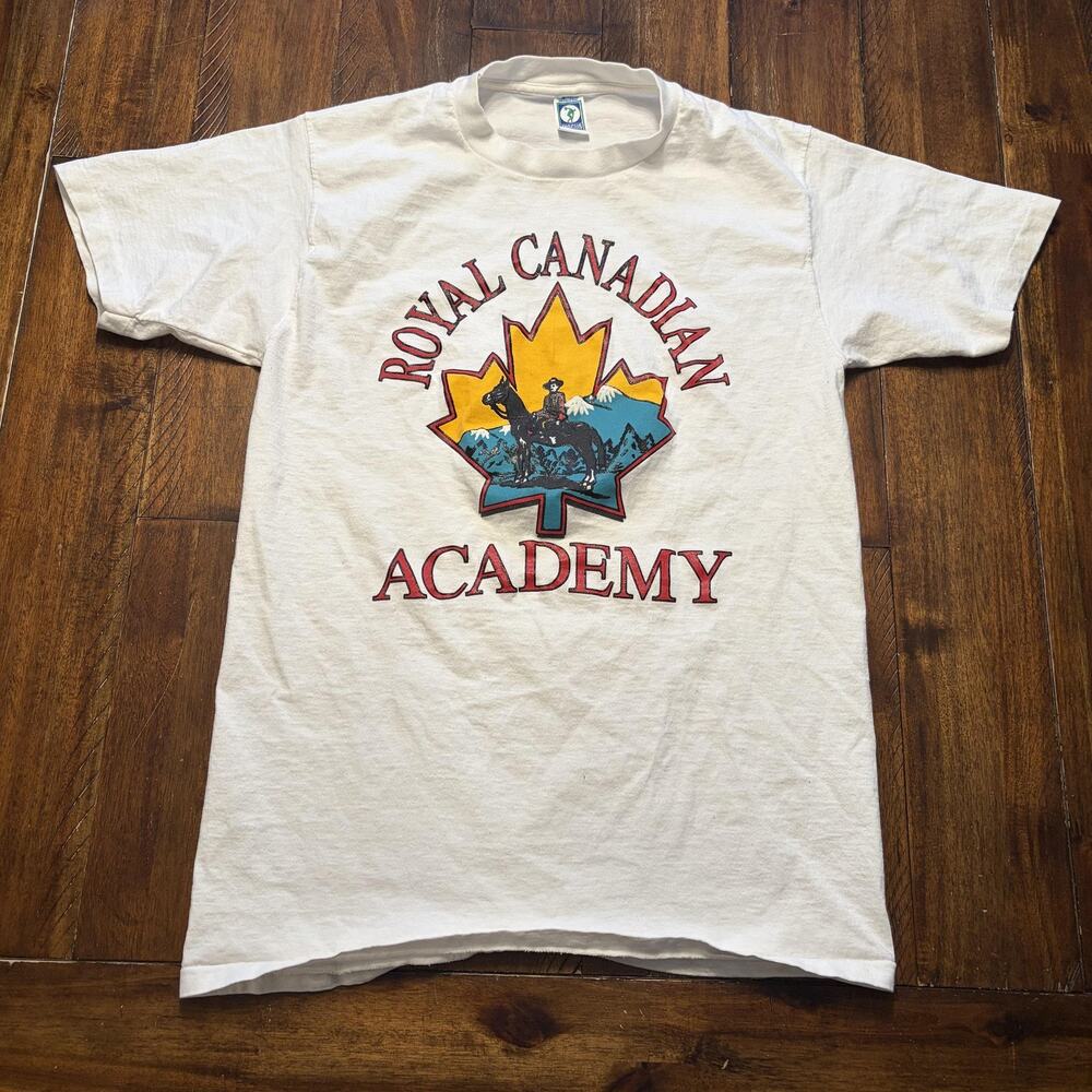 Vintage Royal Canadian Academy Shirt Mens Large White Tee T-Shirt Discus USA - Picture 2 of 10
